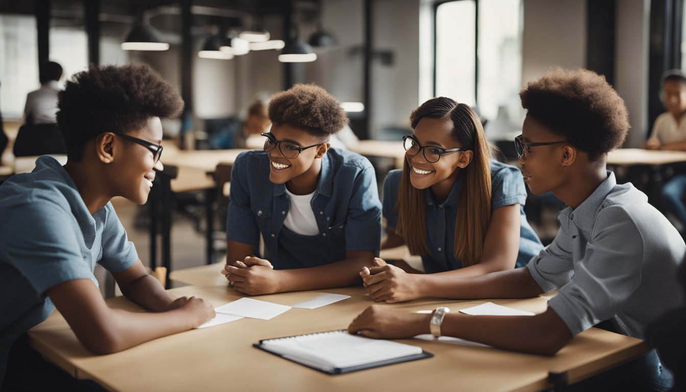 A group of young learners working together, solving problems, and supporting each other in a collaborative and inclusive environment